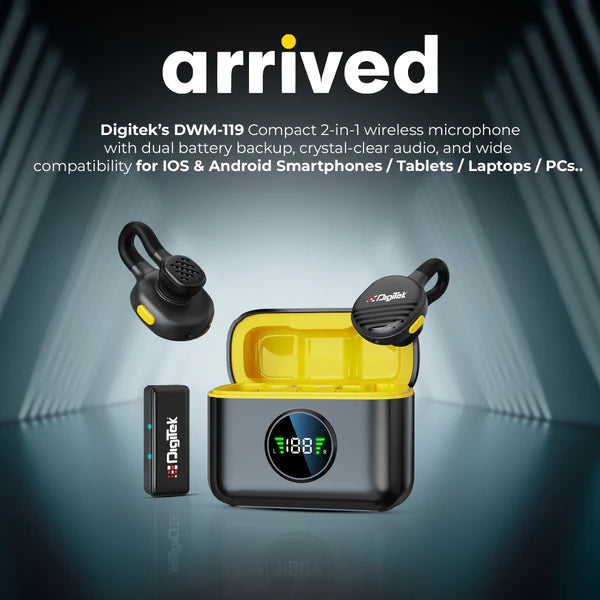Digitek (DWM 119) 2-in-1 Wireless Microphone, 2.4G Mic with 30m Range, 6Hr Battery, Noise Cancellation & Power Indicator, for iPhone & Android Smartphones, Ideal for Vlogging, Live Streaming & Interviews Digitek (DWM 119) 2-in-1 Wireless Microphone, 2.4G Mic with 30m Range, 6Hr Battery, Noise Cancellation & Power Indicator, for iPhone & Android Smartphones, Ideal for Vlogging, Live Streaming & Interviews